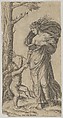 An allegory of Peace; Peace personified as a woman standing in a landscape holding the left hand of a winged genius, Anonymous, Engraving