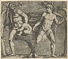Two Fauns Carrying a Child, Anonymous, Italian, 16th to early 17th century  Italian, Engraving