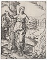 Dido holding a dagger in her right hand, left arm outstretched, Marcantonio Raimondi Italian, Engraving