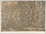 The triumph of a Roman Emperor, Marcantonio Raimondi Italian, Engraving made up in parts with pen and black ink