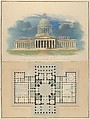 Design for the Capitol of Ohio, Columbus, Alexander Jackson Davis (American, New York 1803–1892 West Orange, New Jersey), Watercolor, ink and graphite