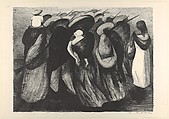 'Rear Guard' (or 'On the Road'): women carrying rifles and children, José Clemente Orozco Mexican, Lithograph