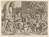 The Trojans Bring the Wooden Horse into Their City, Jean Mignon French, Etching