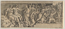 Statue of Niobe and her Worshippers, with Apollo and Diana and other Figures, after Polidoro da Caravaggio, Anonymous, School of Fontainebleau, Etching
