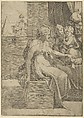 Seated woman with two children (Virgin with Christ and St John the Baptist?), Léon Davent  French, Engraving