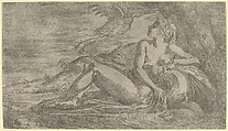 Nymph Watching a Heron Flying Away, Léon Davent  French, Etching