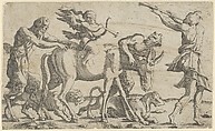 Cupid being led blindfolded on a donkey, Léon Davent  French, Engraving