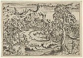 A Man Armed with a Saber Gestures Toward a Fleeing Woman, Léon Davent  French, Etching