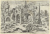 Landscape with Arched Tomb and an Obelisk, Léon Davent  French, Etching