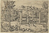 Landscape with Diana Resting, Léon Davent  French, Etching