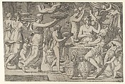 Mars and Venus Being Served at Table by Cupid, Léon Davent French, Etching