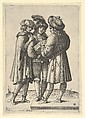 Three male singers standing together holding a sheet of music, Luca Ciamberlano  Italian, Engraving