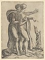 Two naked men, the sons of Noah, standing in profile facing right, both pointing, Marcantonio Raimondi Italian, Engraving; only state