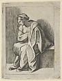Woman sitting with her head turned downwards to her right and eyes closed, Anonymous, Engraving; second copy