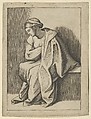 Woman sitting with her head turned downward to her right and eyes closed, Anonymous, Engraving