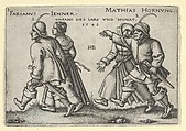 January and February from "The Peasants' Feast" or "The Twelve Months", Sebald Beham German, Engraving; second state of two (Pauli)
