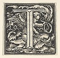 Initial letter T with putto, Heinrich Vogtherr the Elder German, Woodcut