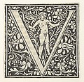 Initial letter V with putto, Anonymous, Italian, 15th century  Italian, Woodcut