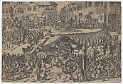 People celebrating at the coronation of Ferdinand II in Frankfurt, Anonymous, German, 16th century  German, Etching
