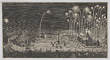 Fireworks display celebrating the end of the Thirty Years War, Nuremberg, Anonymous, Etching
