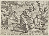 Cain murdering Abel, plate 2 from "The Story of Cain and Abel", Johann Sadeler I Netherlandish, Engraving