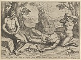 Adam and Eve mourning the death of Abel, plate 3 from "The Story of Cain and Abel", Johann Sadeler I  Netherlandish, Engraving