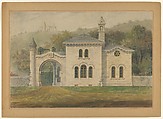 Gate Lodge for Amos G. Hull, Newburgh, New York (front elevation), Alexander Jackson Davis American, Watercolor, ink, and graphite on paper