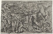 Contest between Athena and Poseidon, Antonio Fantuzzi (Italian, active France, 1537–45), Etching