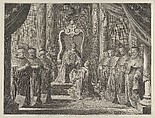 Plate 8: Emperor Maximilian II granting a crown to the coat of arms of Amsterdam, from Caspar Barlaeus, "Medicea Hospes", Pieter Nolpe  Dutch, Etching