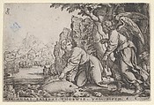 Tobiolus Catches the Fish, from The Story of Tobias, Georg Pencz  German, Engraving; second state of two (Landau)
