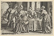 Tobias Leaving the Table, from "The Story of Tobias", Georg Pencz  German, Engraving; first state of two (Landau)