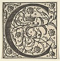 Initial letter C with dolphin and crown, Woodcut