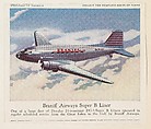 Braniff Airways Super B Liner, collector card from the Airplanes of America series (D2), issued by the Kelley Baking Company to promote Kelley's Bread, Kelley Baking Company American, Commercial color lithograph