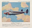 Lockheed Transport 14, collector card from the Airplanes of America series (D2), issued by the Kelley Baking Company to promote Kelley's Bread, Kelley Baking Company  American, Commercial color lithograph