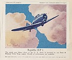 Republic E-P 1, collector card from the Airplanes of America series (D2), issued by the Kelley Baking Company to promote Kelley's Bread, Kelley Baking Company American, Commercial color lithograph
