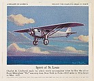 Spirit of St. Louis, collector card from the Airplanes of America series (D2), issued by the Kelley Baking Company to promote Kelley's Bread, Kelley Baking Company  American, Commercial color lithograph