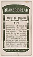 How to Rescue an Animal From Fire, No. 16, card verso, bakery insert card from the How To Do It series (D45), issued by the Welle-Boettler Bakery Company, Welle-Boettler Bakery Company American, Commercial color lithograph