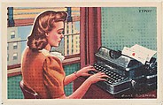 Typist, bakery card from the Speed Pictures series (D39-8), issued by Bell Bakeries, Inc., Bell Bakeries, Inc. American, Commercial color lithograph