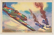 American Airman Downs Japanese Planes, bakery card from the Frontiers of Freedom series (D39-4), issued by the Gordon Bread Company, Gordon Bread Company American, Commercial color lithograph