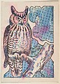 The Great Horned Owl, bakery card from the Invisible Color Pictures series (D48), issued by the Keller Baking Company, Keller Baking Company American, Commercial color lithograph