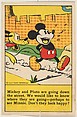 Mickey and Pluto walking down the street, bakery card from the Mickey Mouse series (D52), issued by Bamby Bread, Bamby Bread  American, Commercial color lithograph