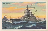 Battleship, bakery card from the National Defense series (D59), issued by Bell Bakeries, Inc., Bell Bakeries, Inc. American, Commercial color lithograph