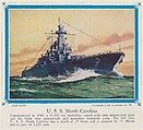 No. 1, U. S. S. North Carolina, collector card from the Our Navy series (D62), issued by the Kelley Baking Company, Kelley Baking Company American, Commercial color lithograph