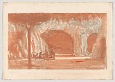 Figures Resting by a Cave, Herbert E. Crowley  British, Red and white chalk