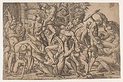 Combat of Naked Men, Jean Mignon French, Etching