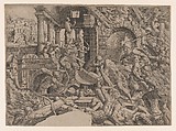 Battle in the Palace of Priam, Jean Mignon French, Etching