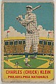 Charles (Chuck) Klein, Philadelphia Nationals, DeLong Gum Company, Boston, Massachusetts  American, Commercial color lithograph