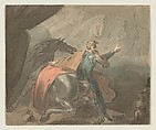 A king with his horse, alarmed by ghostly women, William Hamilton  British, Pen and brown ink, brush and brown and gray wash and watercolor, over graphite