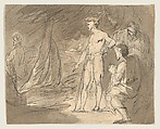 John the Baptist and two men, with Christ, William Hamilton  British, Pen and black ink, brush and brown wash over graphite