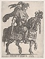 Plate 12: Emperor Domitian on horseback facing right from the 'First Twelve Emperors of Ancient Rome', Antonio Tempesta Italian, Etching